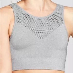 JoyLab High Neck Seamless Mesh Sports Bra Blue Grey